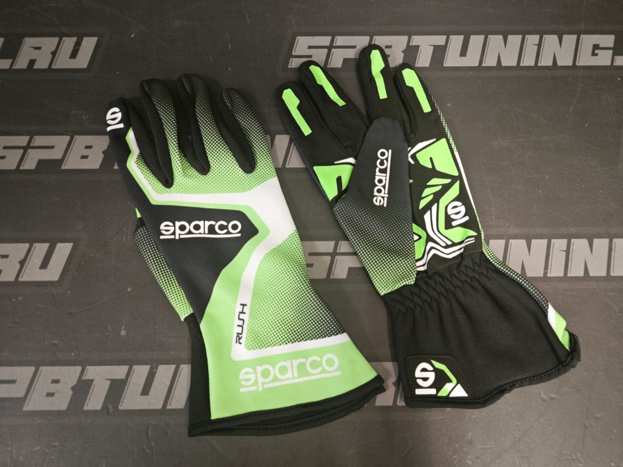 Sparco RUSH перчатки для картинга, зеленый неоновый/черный, р-р 13