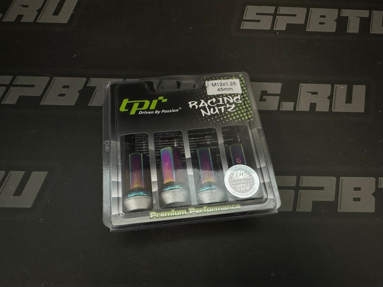 TPI гайки спортивные стальные 45мм М12*1.25 4шт, с юбкой, радуга