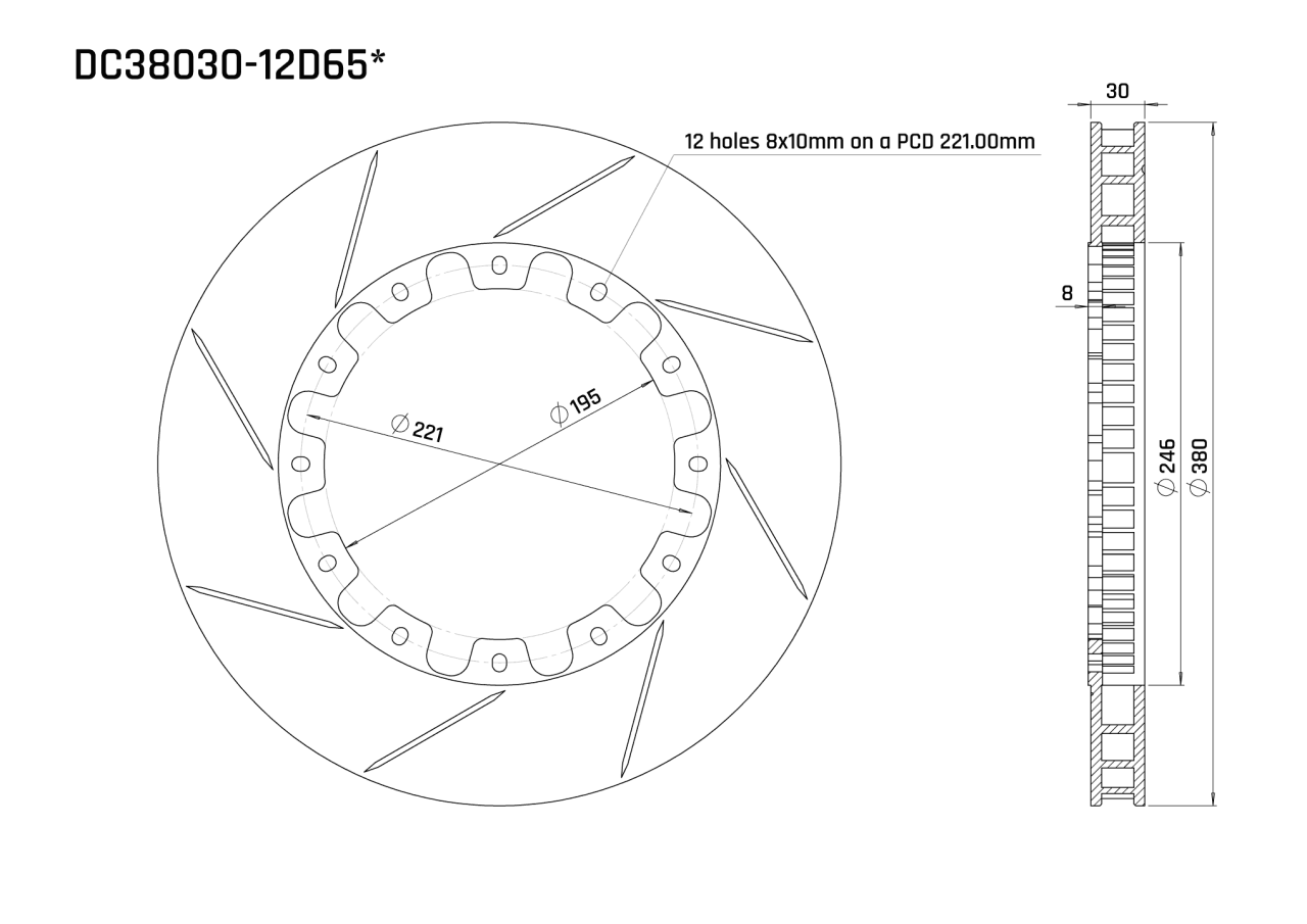 Ротор тормозного диска 380*30mm, DC Brakes DC38030-12D65S, D крепеж,