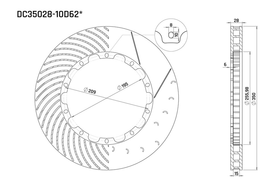 Ротор тормозного диска 350*28mm, DC Brakes DC35028-10D62S, D крепеж
