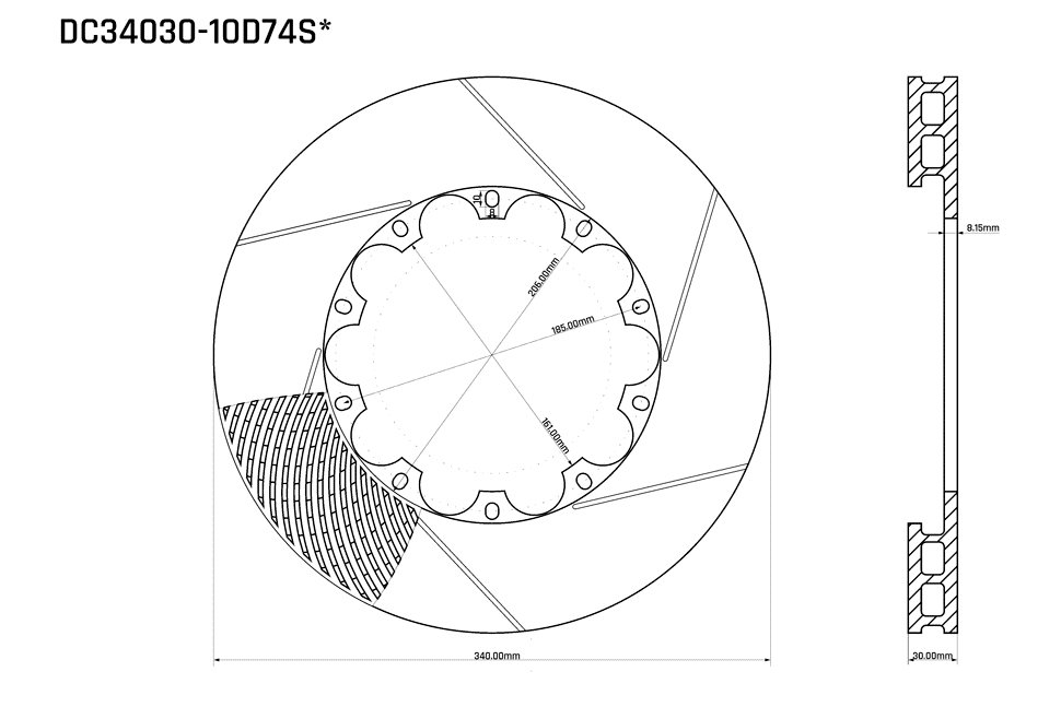 Ротор тормозного диска 340*30mm, DC Brakes DC34030-10D66S, D крепеж