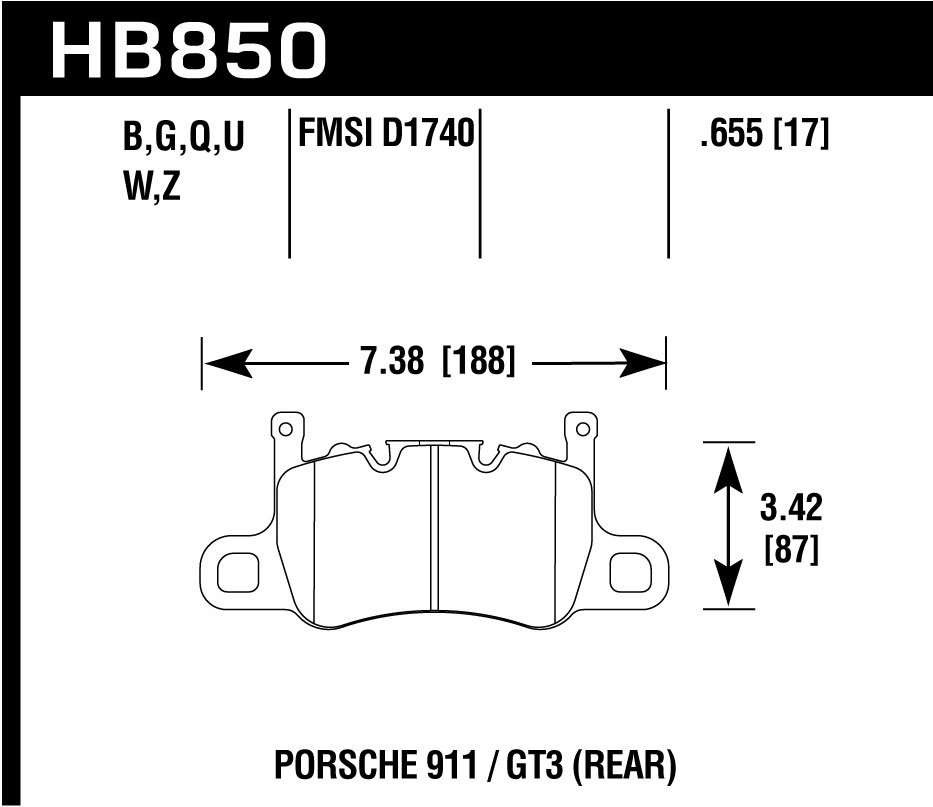 Колодки тормозные HB850G.655 HAWK DTC-60 задние PORSCHE 911 (991) GT3; CAYMAN 718 GT4