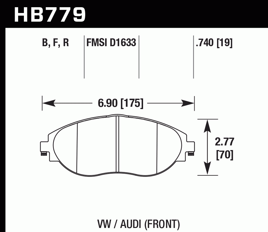 Колодки тормозные HB779U.740 HAWK DTC-70 перед VW GOLF VII; Tiguan; A3 8V; Skoda Octavia, Kodiaq