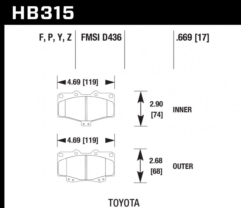 Колодки тормозные HB315F.669 HAWK HPS