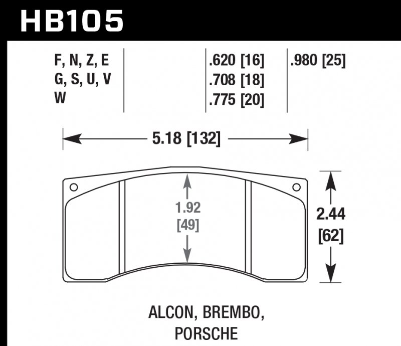 Колодки тормозные HB105G.708 HAWK DTC-60 Brembo, Wilwood 18 mm