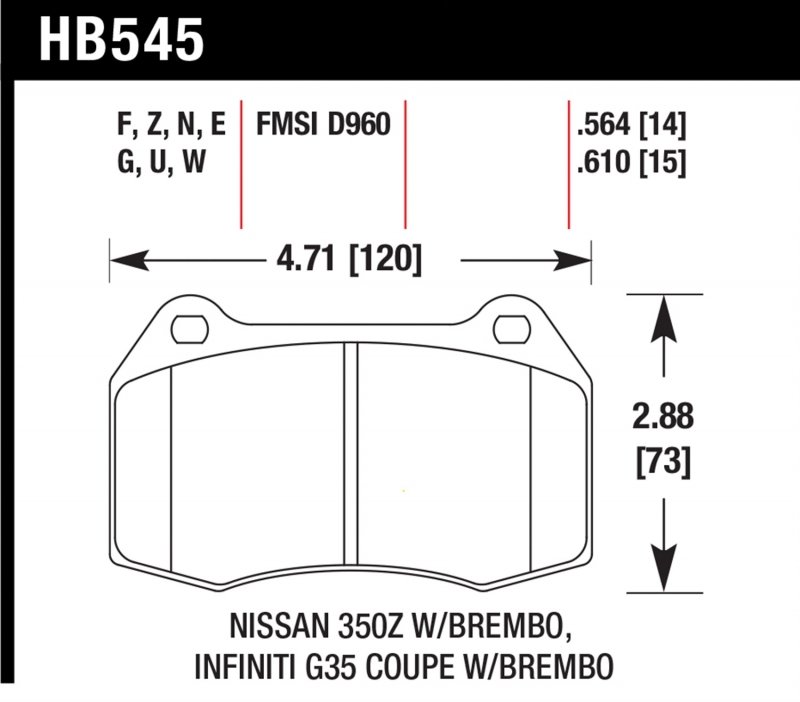 Колодки тормозные HB545Z.564 HAWK PC передние INFINITI G35 / Nissan 350Z (комплектация BREMBO)