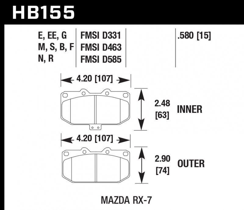 Колодки тормозные HB155R.580 HAWK Street Race передние MAZDA RX-7