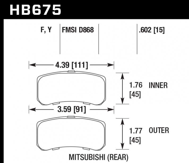 Колодки тормозные HB675F.602 HAWK HPS Mitsubishi Outlander, Lancer, Jeep