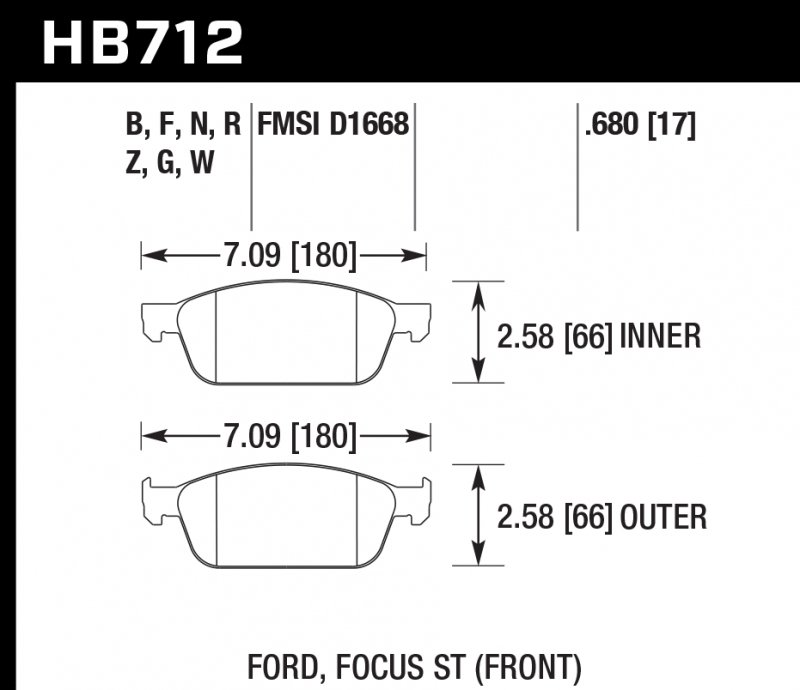 Колодки тормозные HB712G.680 HAWK DTC-60; Focus ST 17mm