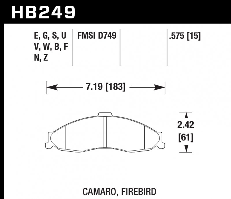 Колодки тормозные HB249S.575 HAWK HT-10 Camaro, Firebird 15 mm