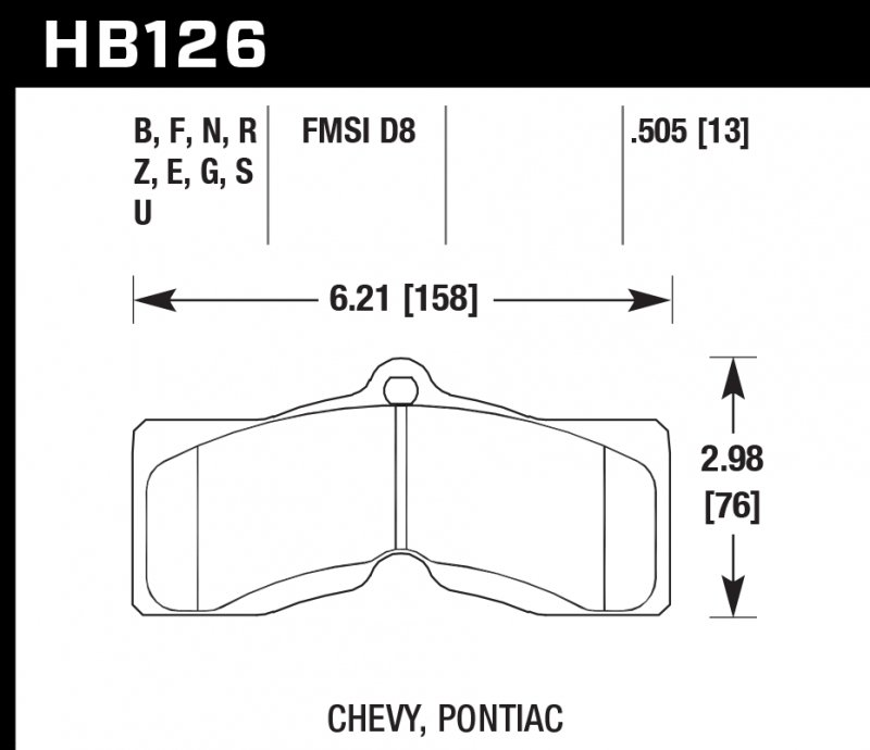 Колодки тормозные HB126G.505 HAWK DTC-60; Early Corvette 13mm