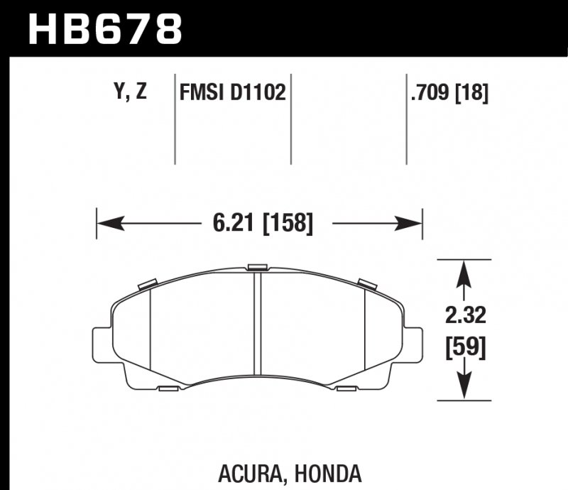 Колодки тормозные HB678Y.709 HAWK LTS перед Honda Ridgeline ; Acura TL 2009-2013