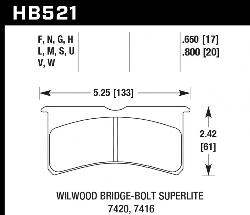 Колодки тормозные HB521U.800 HAWK DTC-70 Wilwood 6 порш. 4 порш. 20 mm