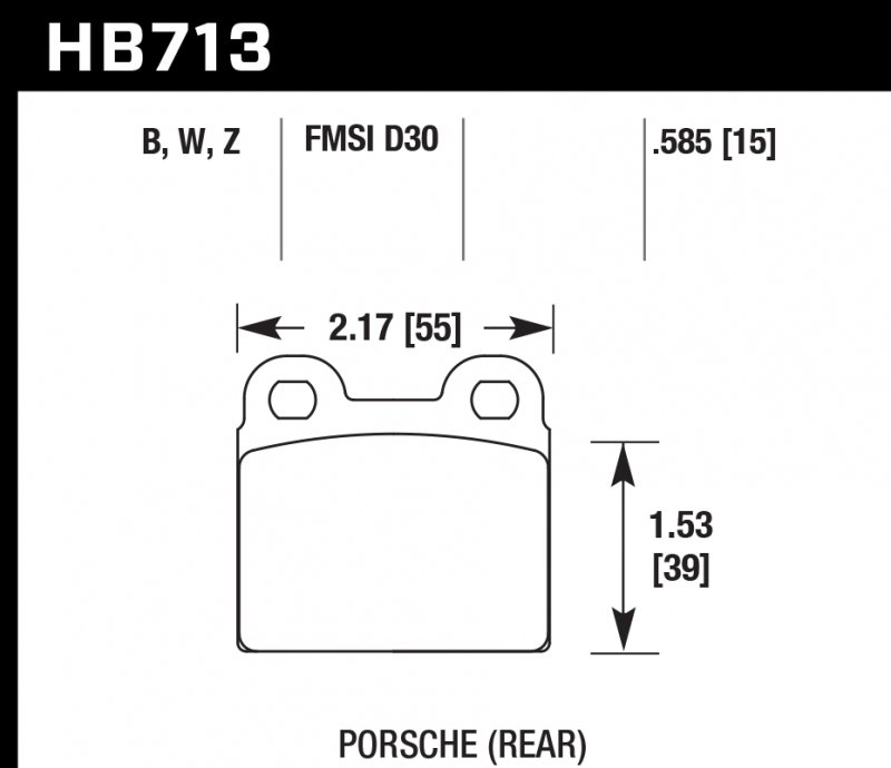 Колодки тормозные HB713W.585 HAWK DTC-30; Porsche (Rear) 15mm