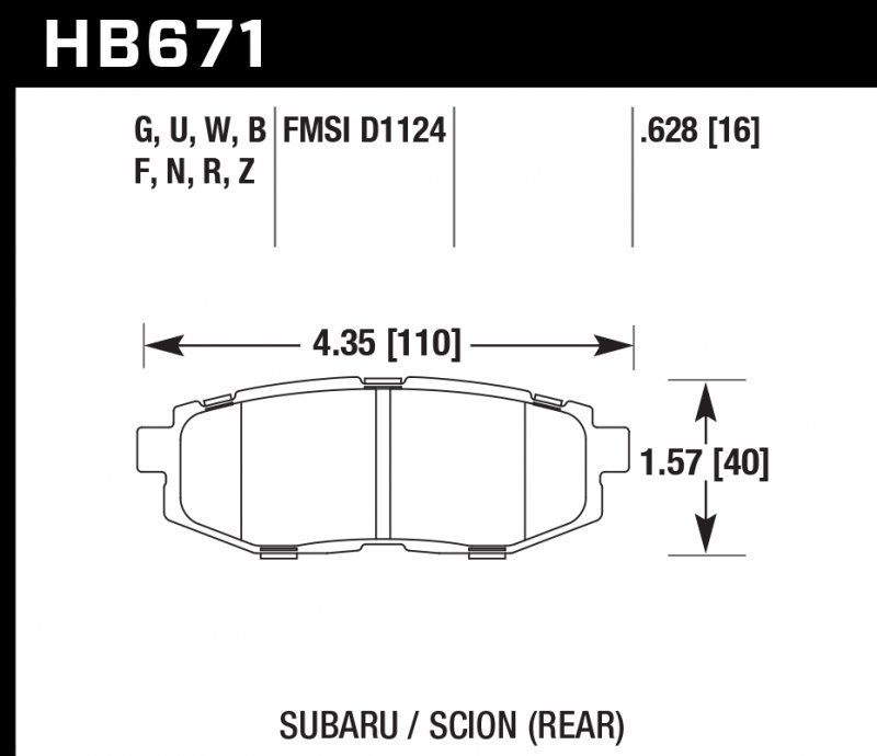 Колодки тормозные HB671U.628 HAWK DTC-70 задние Subaru BR-Z/Toyota GT86
