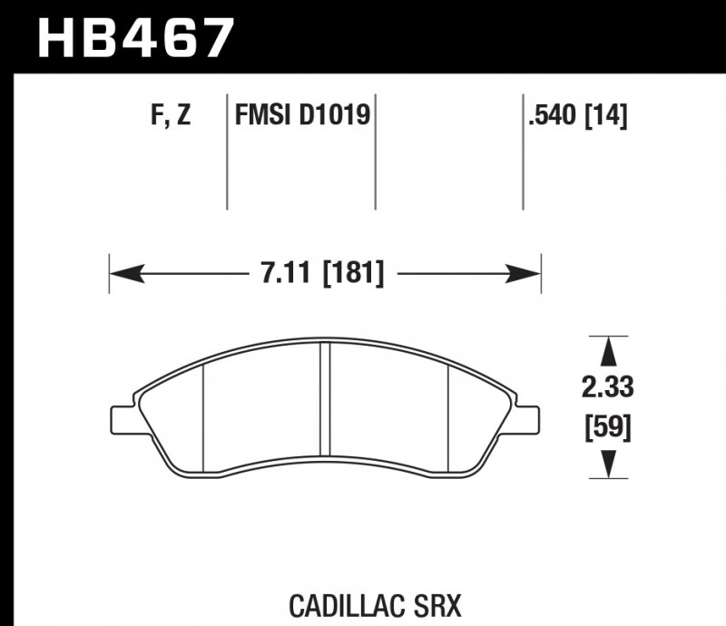 Колодки тормозные HB467Z.540 HAWK PC передние CADILLAC / PONTIAC