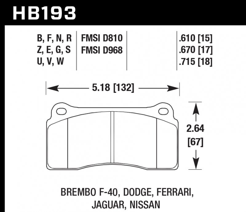 Колодки тормозные HB193Z.670 HAWK PC  Brembo тип B, H, P / Rotora FC4 / Skyline GTR R35