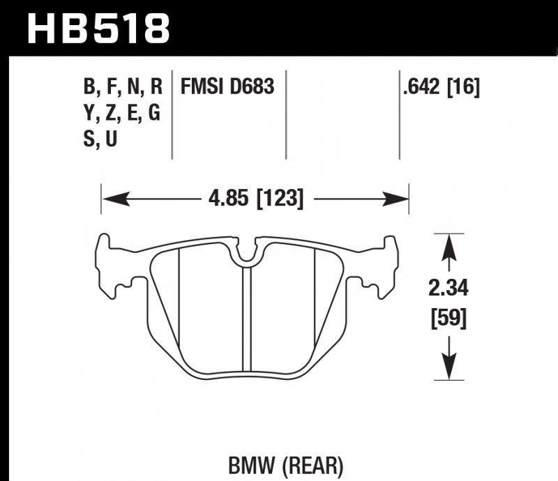 Колодки тормозные HB518U.642 HAWK DTC-70 BMW (Rear) 16 mm