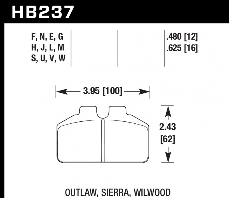 Колодки тормозные HB237M.625 HAWK Black Wilwood BB, AP Racing, Outlaw 16 mm