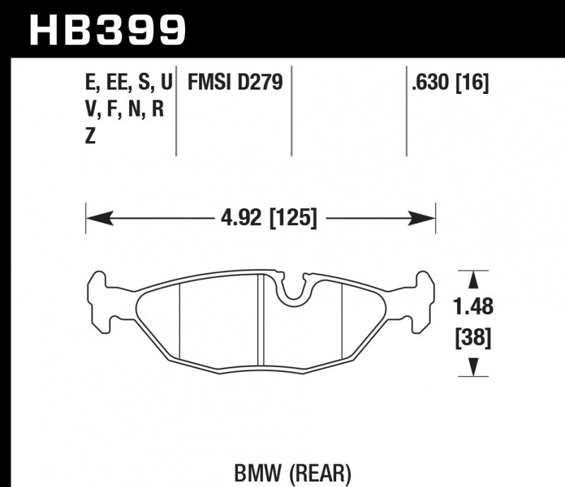 Колодки тормозные HB399V.630 HAWK DTC-50; BMW (Rear) 16mm