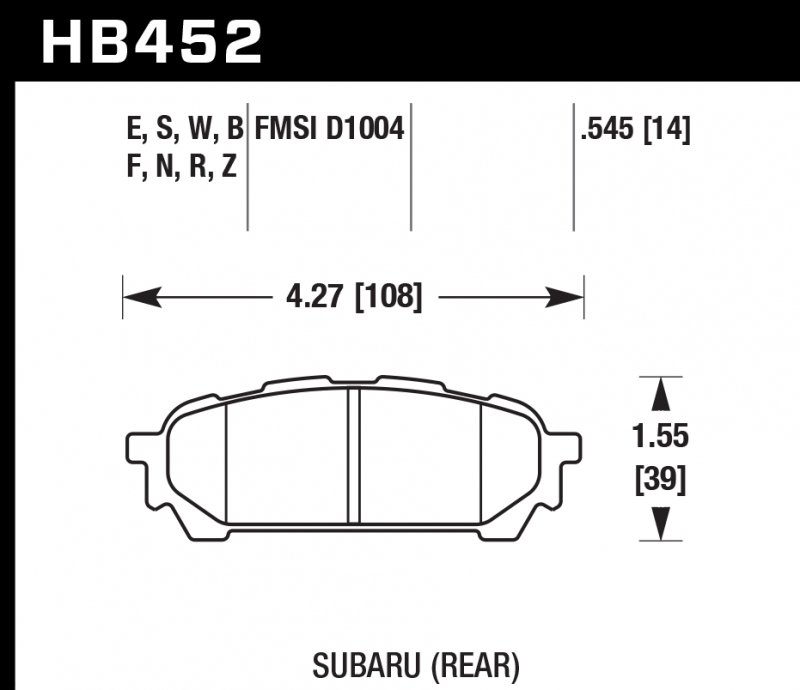 Колодки тормозные HB452Z.545 HAWK PC задние Subaru Forester, Impreza, Legacy