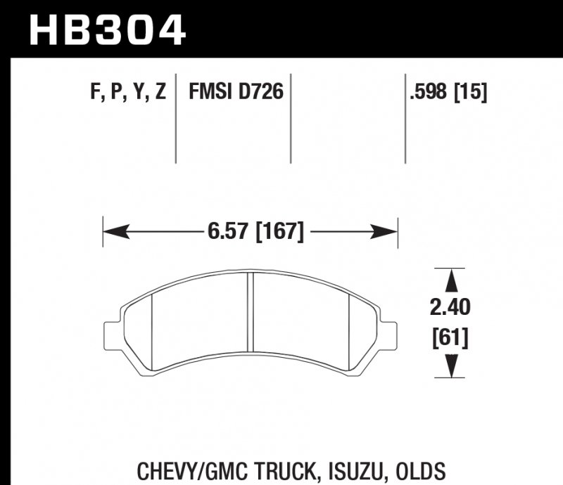 Колодки тормозные HB304Y.598 HAWK LTS передние CHEVROLET Blazer / GMC