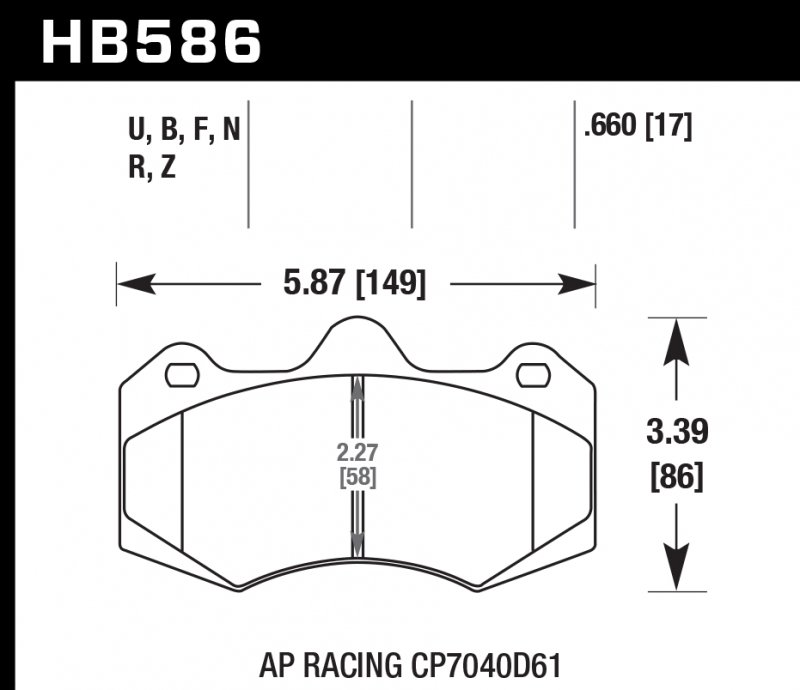 Колодки тормозные HB586R.660 HAWK Street Race AP Racing CP7040, CP9040; 17mm