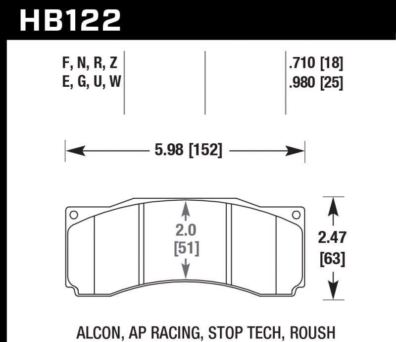 Колодки тормозные HB122U.980 HAWK DTC-70; AP Racing, Stop Tech 25mm