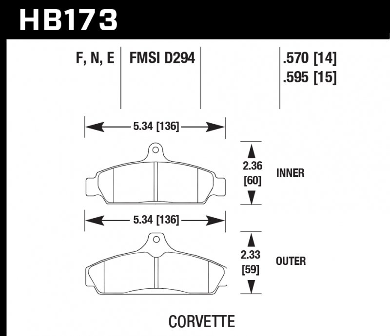 Колодки тормозные HB173E.595 HAWK Blue 9012 Corvette 15 mm