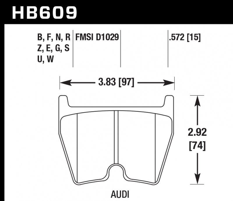 Колодки тормозные HB609B.572 HAWK 5.0  AUDI RS4, RS6, R8, Brembo G (комплект 8 шт.) / JBT FB8P