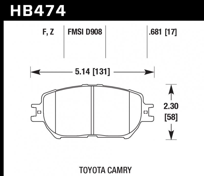 Колодки тормозные HB474F.681 HAWK HPS передние  Lexus GS300, IS250 /  Toyota Camry V30 до06, 08-10