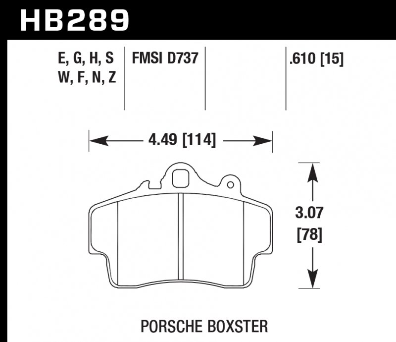 Колодки тормозные HB289W.610 HAWK DTC-30 Porsche Boxster 16 mm