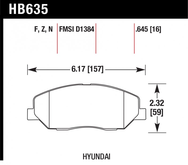 Колодки тормозные HB635F.645 HAWK HPS; 17mm