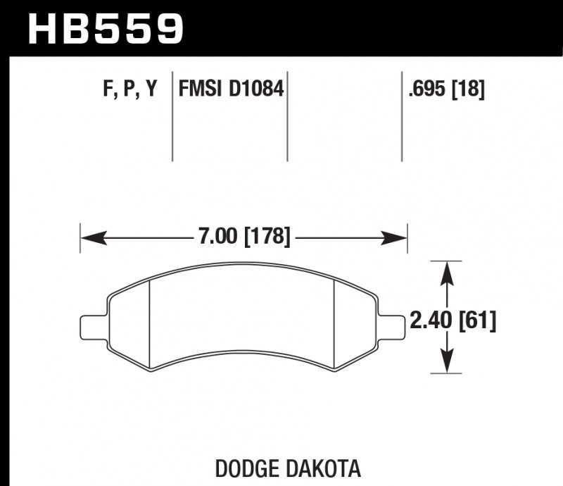 Колодки тормозные HB559F.695 HAWK HPS перед DODGE RAM 1500, DURANGO