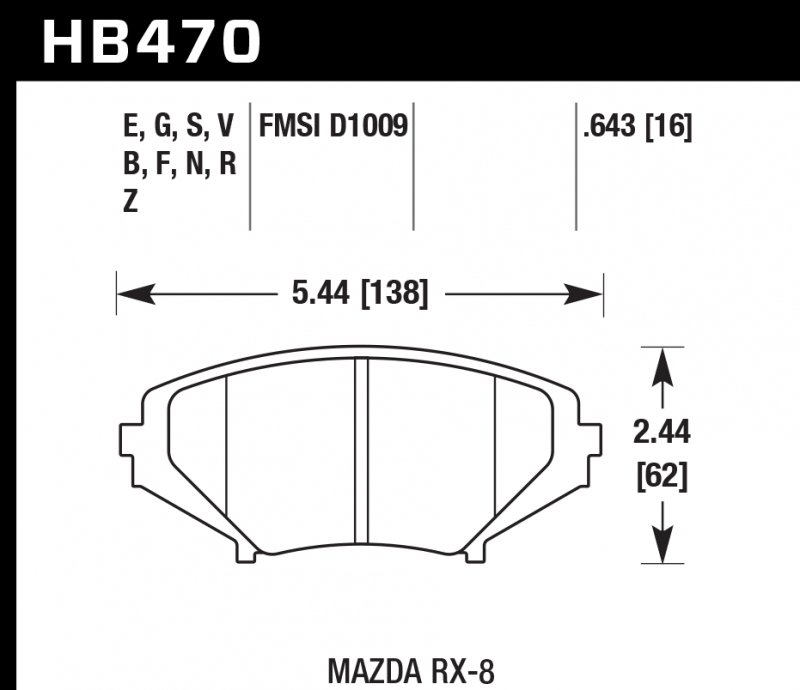 Колодки тормозные HB470S.643 HAWK HT-10 Mazda RX-8 16 mm