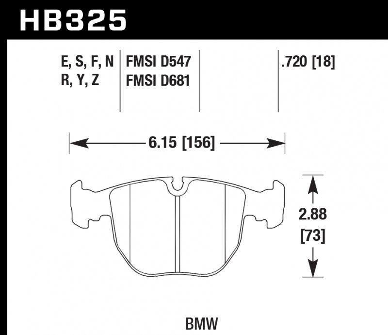 Колодки тормозные HB325S.720 HAWK HT-10 BMW 18 mm