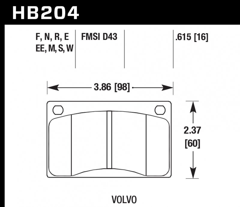 Колодки тормозные HB204S.615 HAWK HT-10 Volvo 16 mm