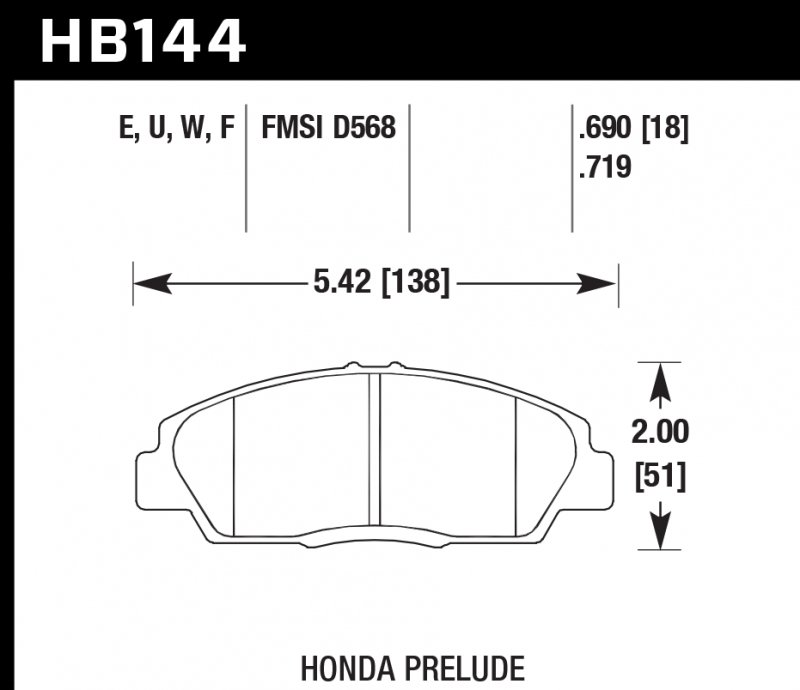 Колодки тормозные HB144E.719 HAWK Blue 9012; Honda Prelude 18mm