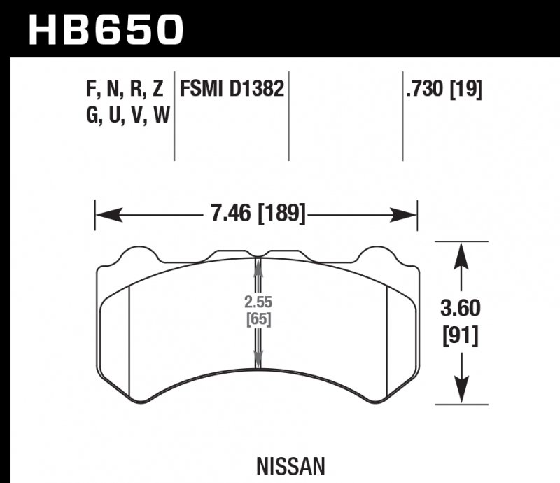 Колодки тормозные HB650U.730 HAWK DTC-70  передние NISSAN Skyline GTR R35 2008-> ; HPB тип 6;