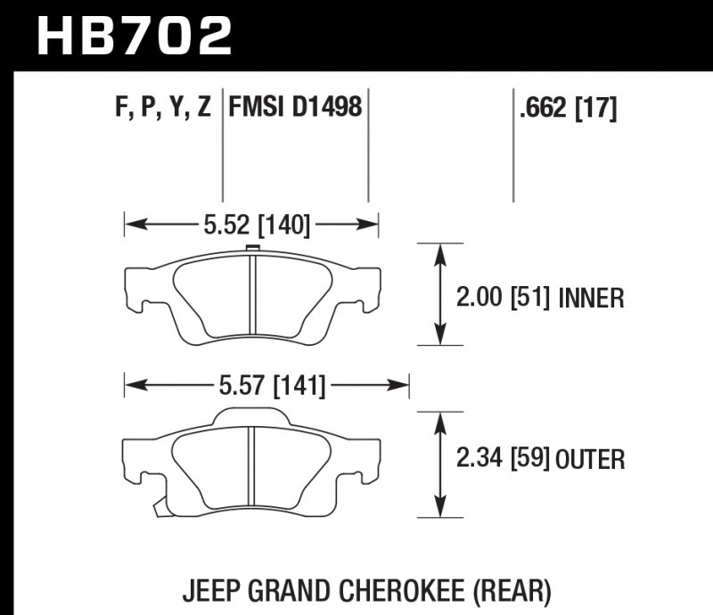 Колодки тормозные HB702Z.662 HAWK PC задние Jeep Grand Cherokee WK2/Dodge Durango 2011+