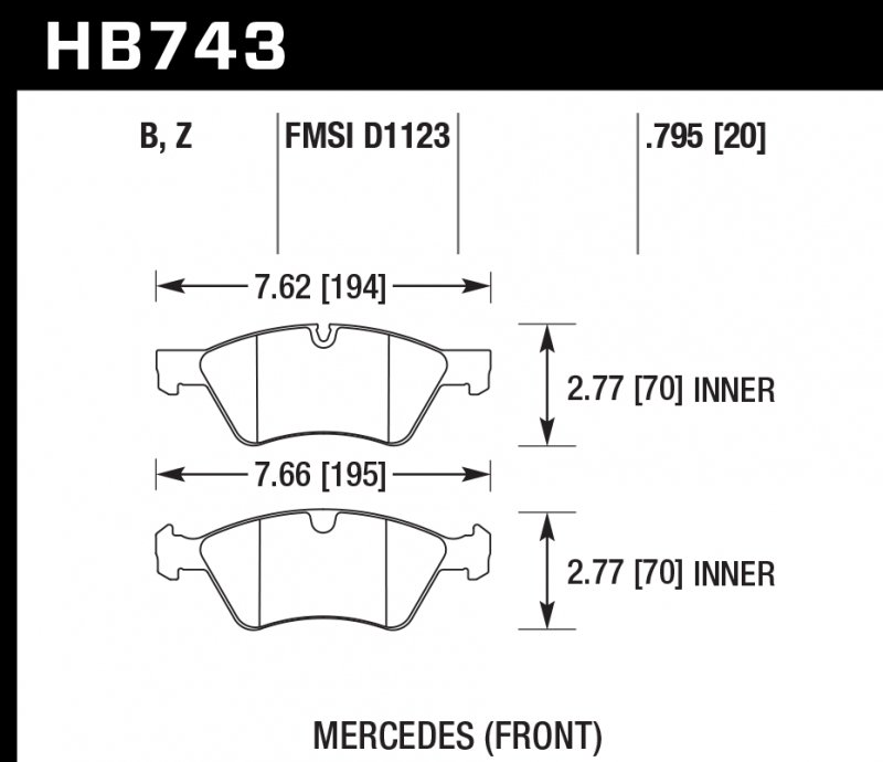 Колодки тормозные HB743Z.795 HAWK PC; 20mm перед  MB E W211; M W164; R W251; G W463; GL W164