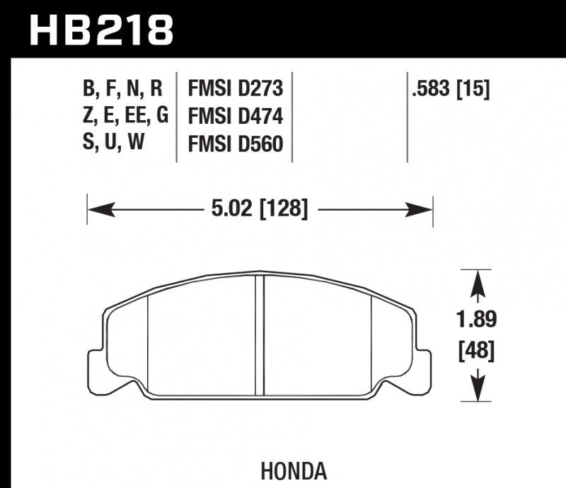 Колодки тормозные HB218G.583 HAWK DTC-60 передние Honda