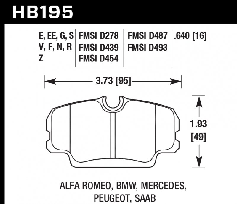 Колодки тормозные HB195V.640 HAWK DTC-50; BMW E30 16mm