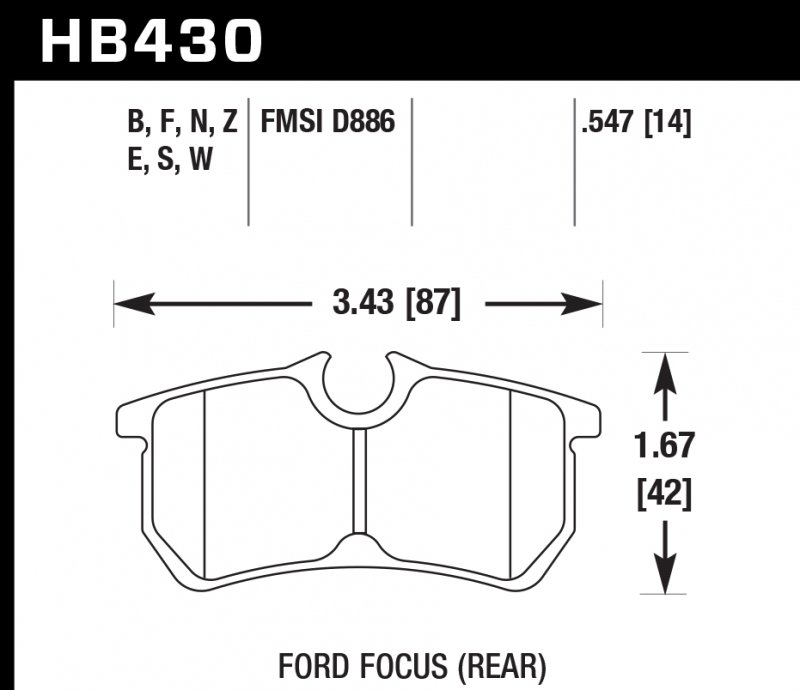 Колодки тормозные HB430E.547 HAWK Blue 9012 Ford Focus (Rear) 14 mm