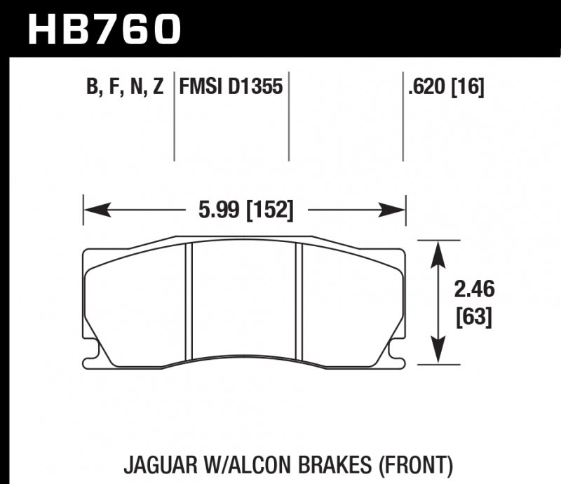 Колодки тормозные HB760Z.620 HAWK PC; 16mm Jaguar XK (X150) тормоза Alcon; 2006-2014