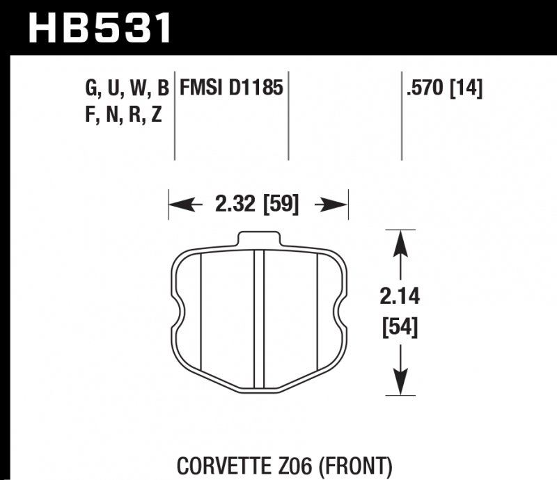 Колодки тормозные HB531Q.570 HAWK DTC-80; Corvette ZO6 15mm