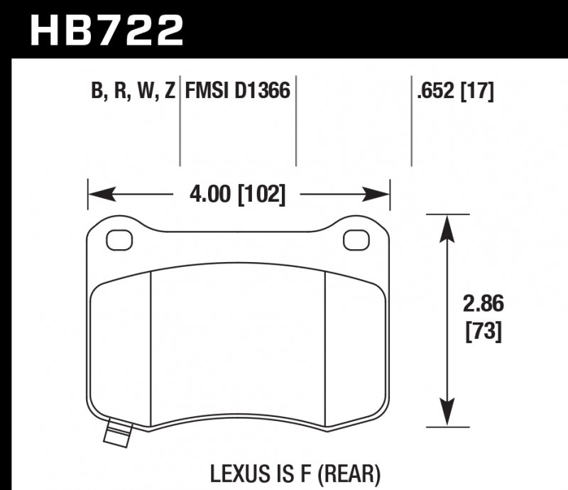 Колодки тормозные HB722W.652 HAWK DTC-30; 2008-2014 Lexus IS F (Rear) 17mm