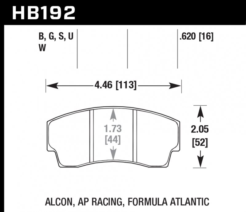 Колодки тормозные HB192W.620 HAWK DTC-30; AP Racing, Alcon  16mm