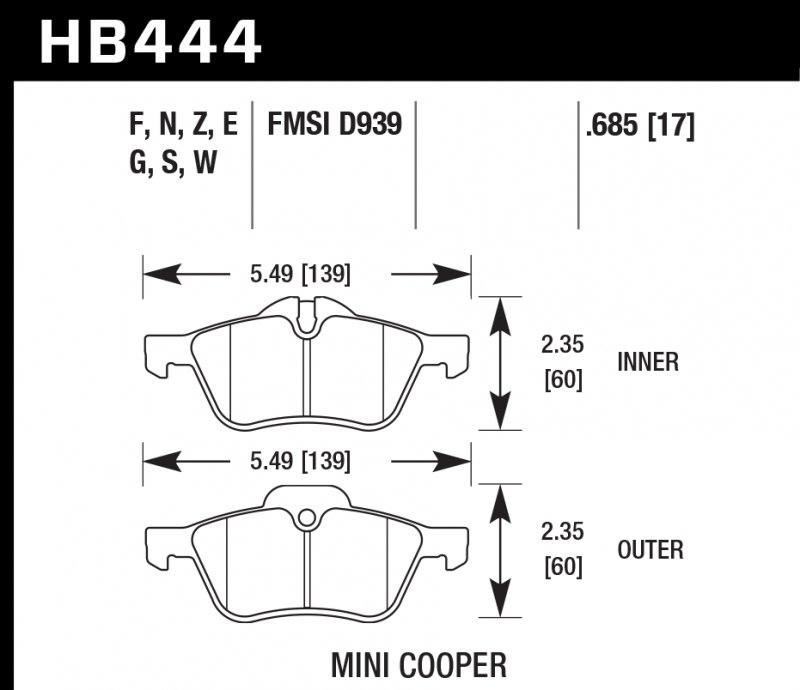 Колодки тормозные HB444G.685 HAWK DTC-60 Mini Cooper 18 mm