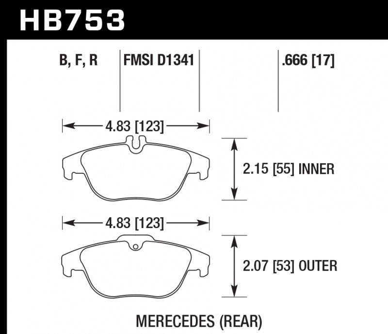 Колодки тормозные HB753F.666 HAWK HPS; 17mm зад MB C W204; GLK W204